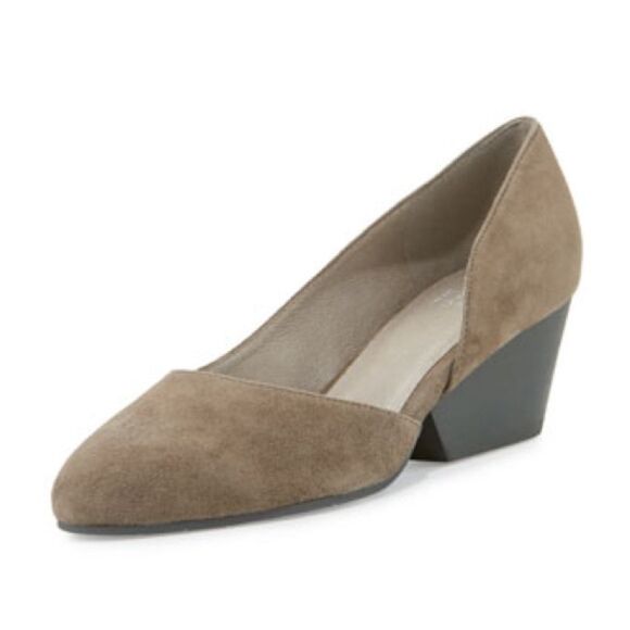 EILEEN FISHER- EUC Lily Half D’Orsay Heel Size 6.5 Gray Suede - Picture 1 of 8